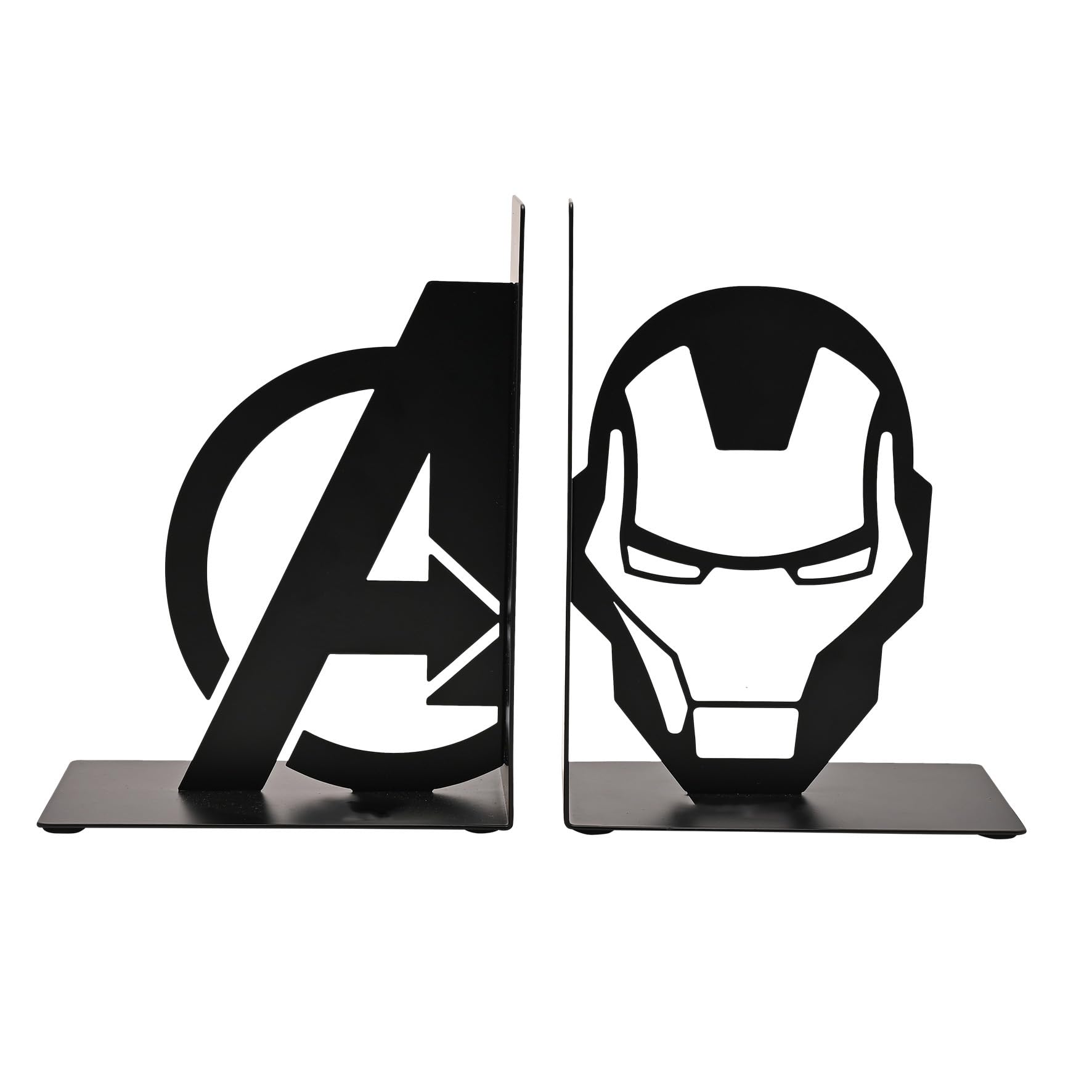 Marvel Avengers Serre-livres en métal Iron Man – Porte-livres décoratifs en métal noir avec logo Avengers et casque – Organiseur de super-héros pour livres et bandes dessinées