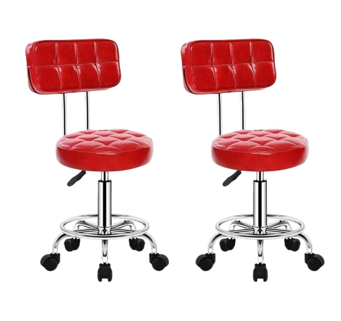 Tabouret Bar 2 Pièces Tabourets De Bar avec Roues Chaises Pivotantes Tabouret Levage Réglable Pivotant Dossier en Cuir Souple Chaise Chaise Cuisine(Rot)