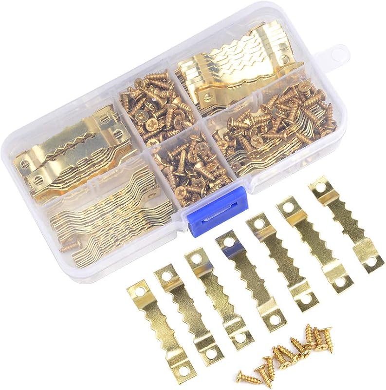 TIMESETL 100Pcs Sawtooth Picture Hangers with Screws,Double Hole Sawtooth Hangers Photo Frame Sawtooth Hanging Hooks Kit Picture Hanging Hardware for Paintings Photos Art & Home Décor (Gold)