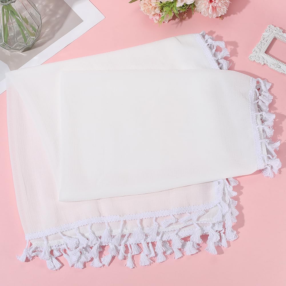 Long White Tassel Sarong Beach Cover Up Pareo Swimsuit Mesh Scarf Coverup Fashion Rectangle Shawl Summer Bikini Sexy Bathing Suit Wrap Bottom Coverups Shawls for Women Skirt Accessories - Image 3