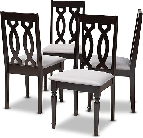 Baxton Studio Cherese - Silla de comedor de madera con acabado marrón expreso tapizado de tela gris moderna y contemporánea