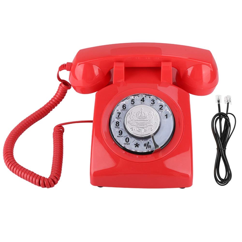 telefony domowe， Przewodowy analogowy telefon stacjonarny Telefon stacjonarny, Klasyczny telefon domowy Telefon stacjonarny Obróć do sypialni/biura(Red)