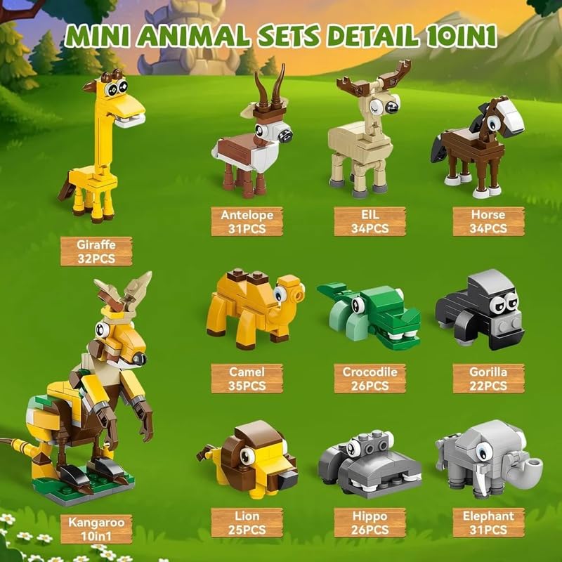 Image of Building Blocks Bricks Set, Build, Learn and Play, Construction, Educational Interactive Creative DIY Toy, Compatible with All Major Brands (10 in 1, Cute Wildlife Jungle Animals Paradise, 296 Pcs)