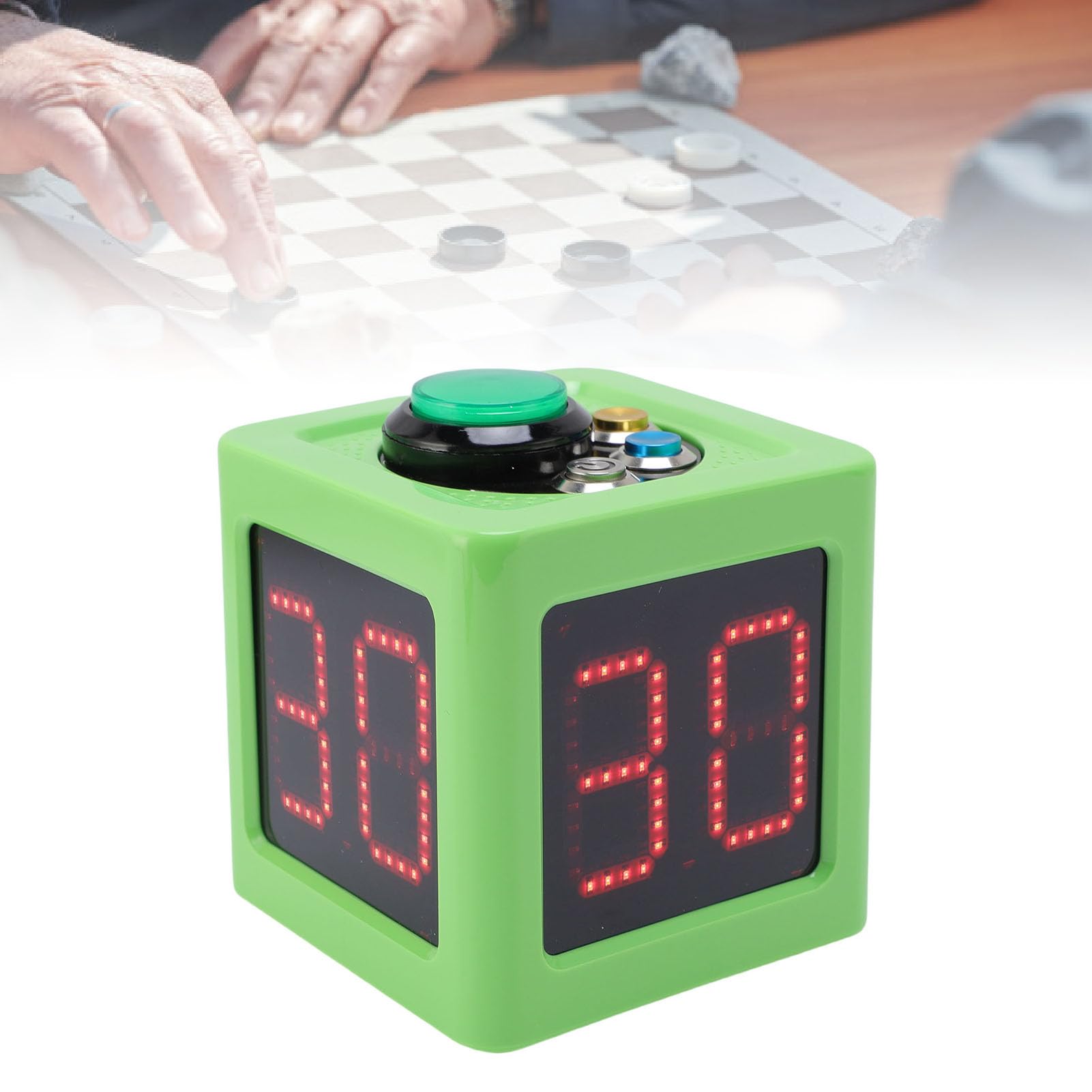 Tosuny Zegar w Kształcie Kostki, 4-stronny Minutnik, Minutnik Szachowy na Baterie do Wyścigu Pokerowego, Elektroniczny Licznik Czasu Gry do Gier Karcianych, Gier Planszowych (GREEN)
