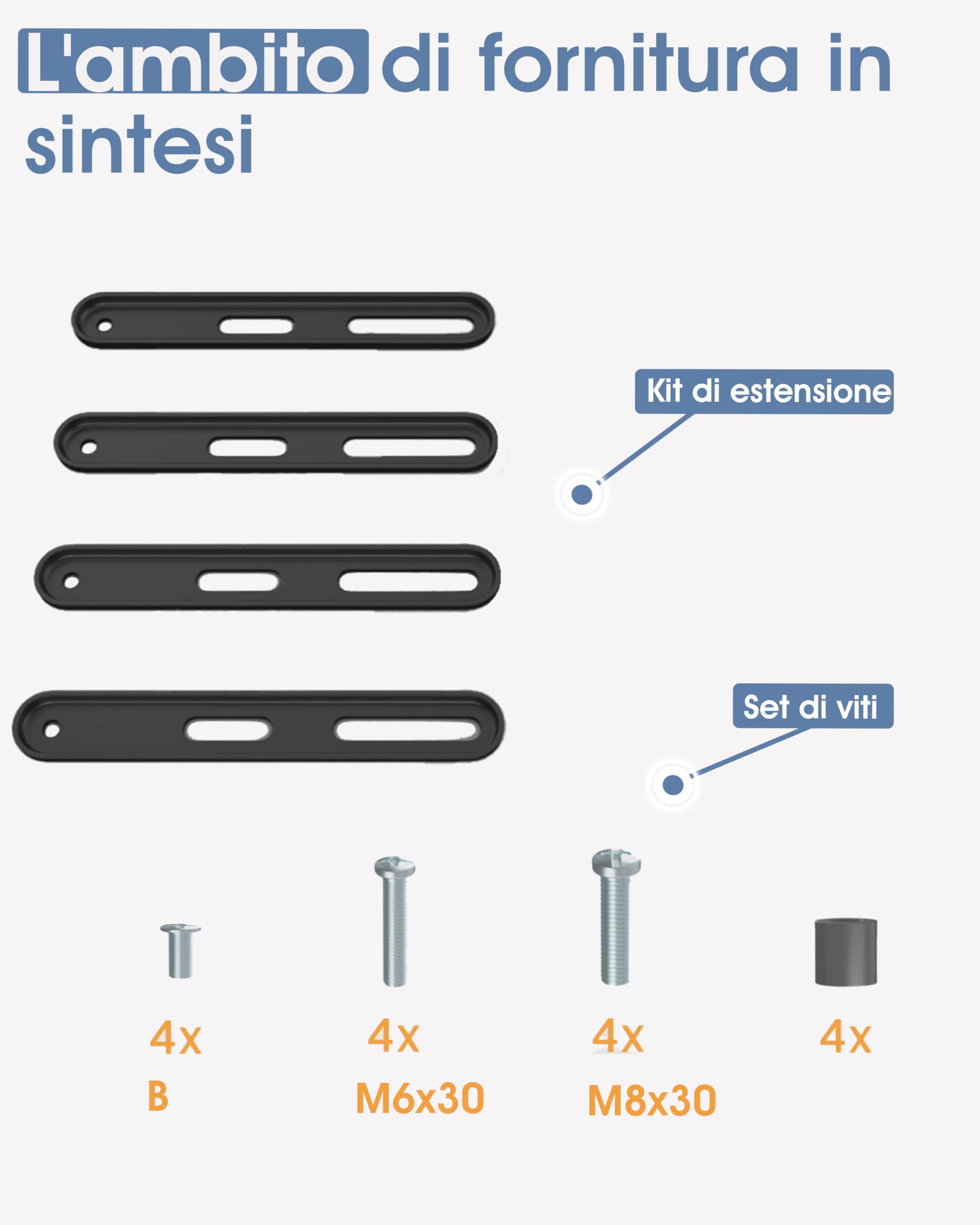 3IDEE Set di estensione universale VESA per montaggio a parete e monitor, VESA da 200 x 200 fino a 400 x 400, estensione per montaggio TV, supporto TV da 55 pollici, montaggio a parete VESA 200 x 200