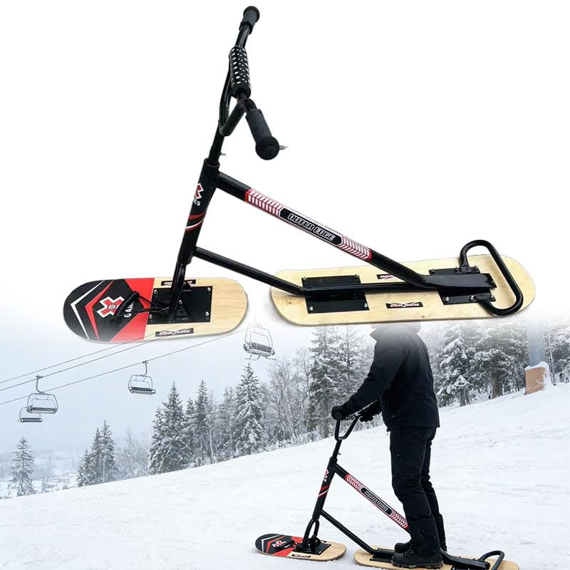 WEIMILOR Patinete de Nieve de Dos Ruedas para Adultos con esquís giratorios de 360° | Trineo Todoterreno con Estructura de Aluminio y Cubierta de Arce de 5 Capas | Apto para Zonas Rurales
