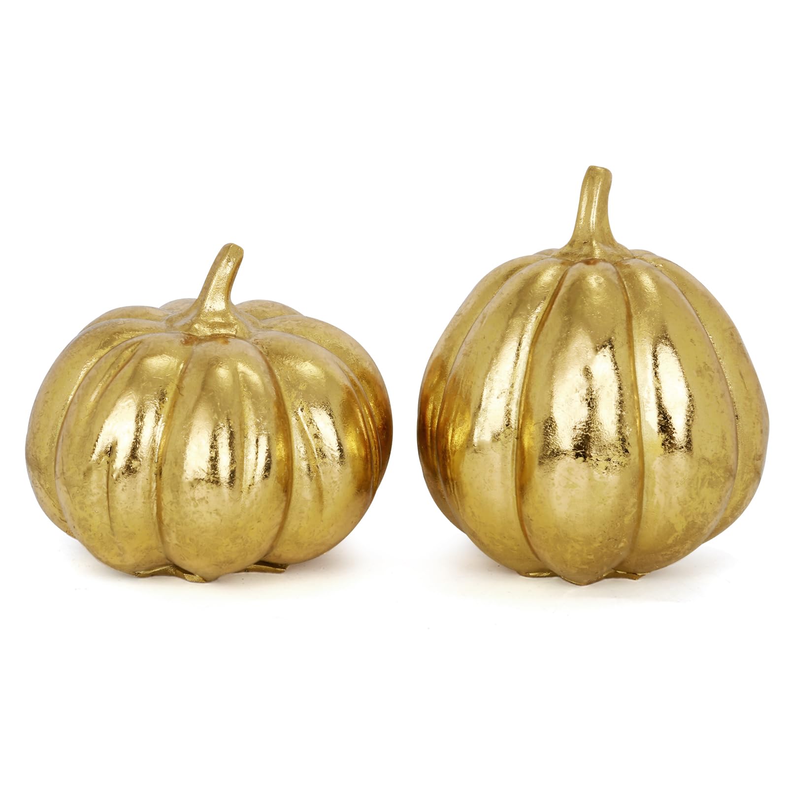 Set di 2 decorazioni autunnali in resina a forma di zucca dorata | Farmhouse Thanksgiving Centrotavola oro metallizzato raccolto zucche per interni ed esterni giardino a più livelli mensola