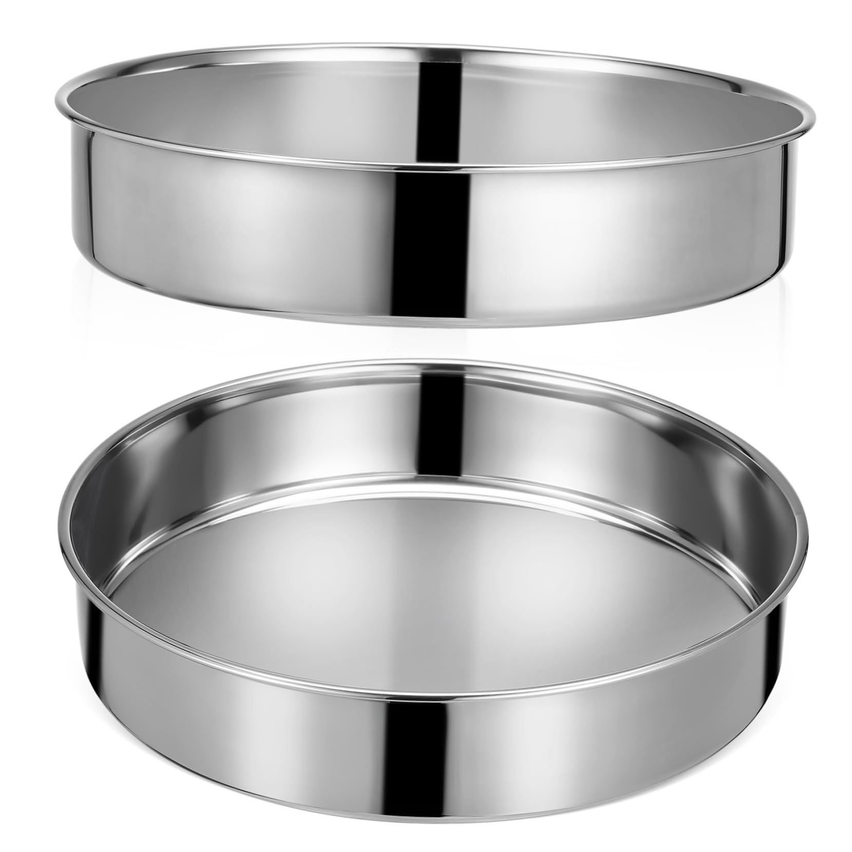 ULTECHNOVO Moule à Gâteau Rond en Acier Inoxydable 2 Pièces Argenté | Finition Polie, Résiste aux Hautes Températures, Nettoyage Facile, Compatible Cuisson Vapeur