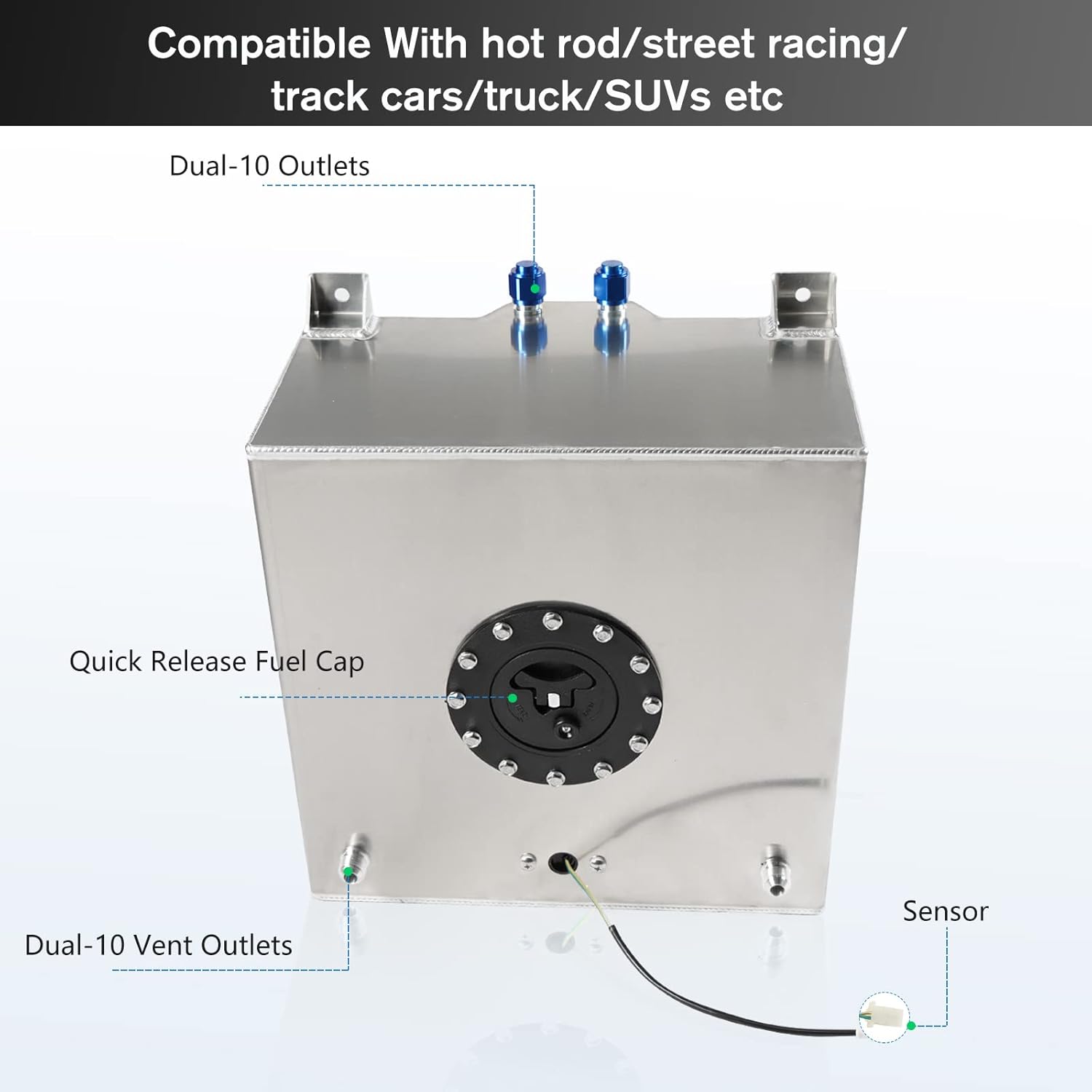 15 Gallon Fuel Cell Aluminum Polished with Cap Level Sender Silver