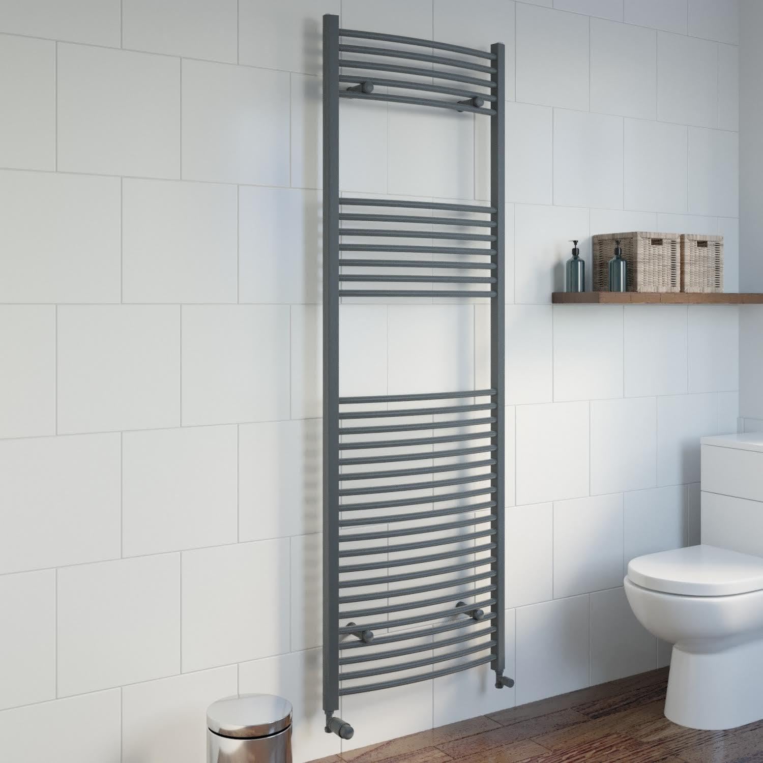 Duratherm Anthracite Duratherm® 1800 X 600Mm Curved Heated Towel Rail Radiator Modern Central Heating Bathroom Warmer Wall Mounted Ladder Rad,