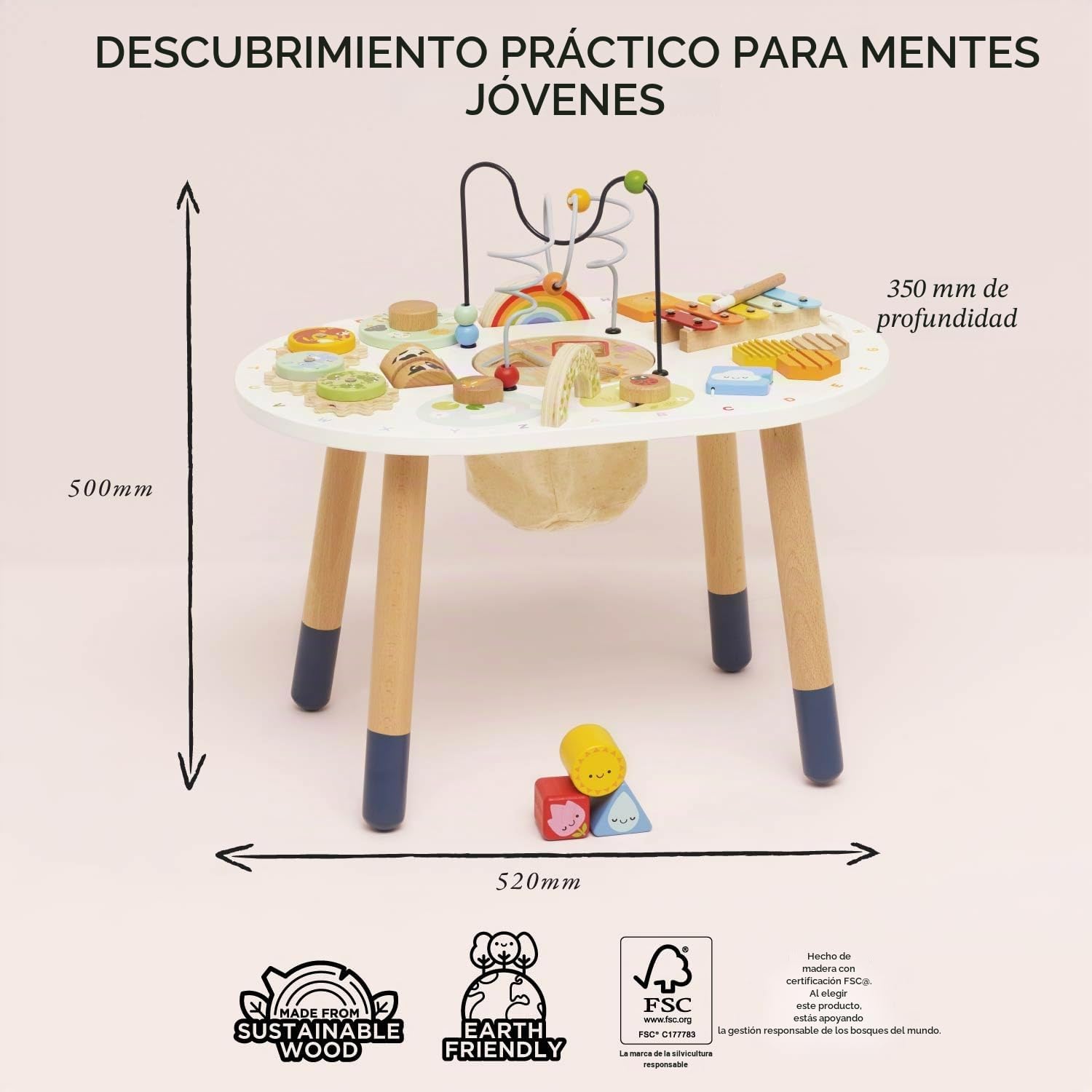 Le Toy Van - PL137 - Mesa multiactividad para niños, Apta a Partir de 18 Meses, Mesa multijuego Montessori, Juego ecológico, Juegos sensoriales, 12 Actividades, en Madera certificada FSC, Petilou