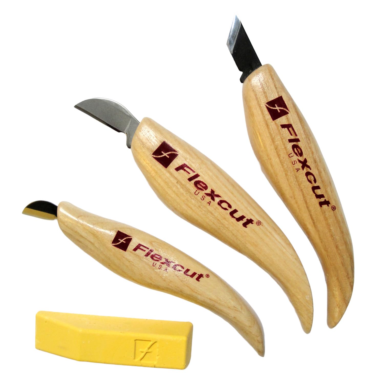 KN115 Carving Knives, Chip Carving Set, High Carbon Steel Blades, Ergonomic Ash Handle, Set of 3