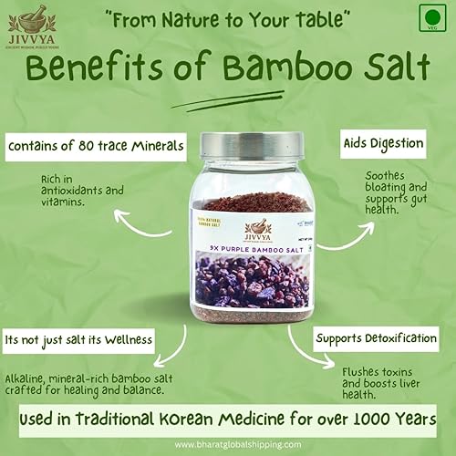 Miniatura 3 de Jivvya - Cristal de sal de bambú morado 9X, 2.4 onzas, bambú tostado de alta calidad, sal natural rica en minerales de estilo coreano, para cocinar