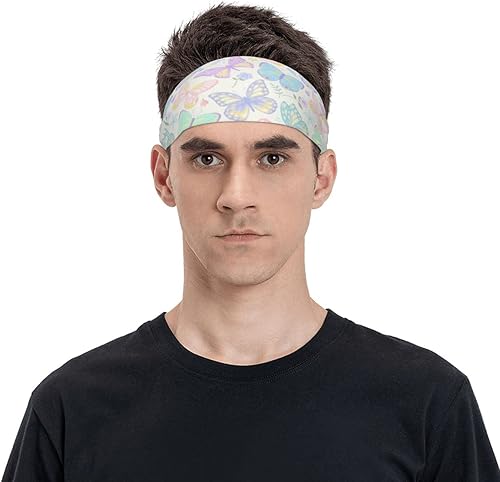 Botanical Leaf Butterfly Sports Headband Stretchable Sweat Band Gym Accessories Non-Slip Workout Headbands for Women & Men