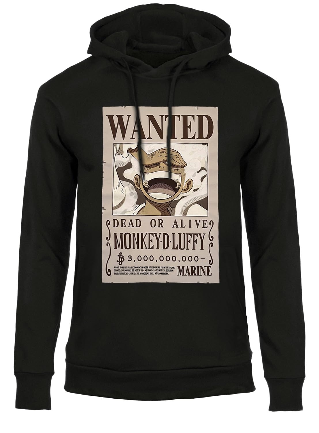 One Piece Felpa con Cappuccio - Luffy Wanted. Felpa Unisex in Cotone. vestibilità Regular per Adulto e Ragazzo