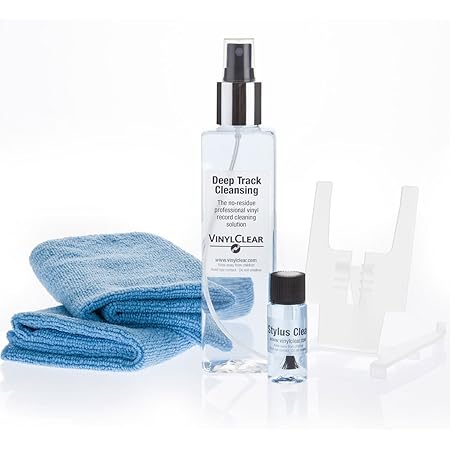 Professional LP Record Cleaner Solution : Antistatic Vinyl Record Restoration & Cleaning Kit (250ml) with Stand, Supersoft Microcloths & Stylus Cleaner Fluid. Enjoy Click Free, Crystal Clear Sound.