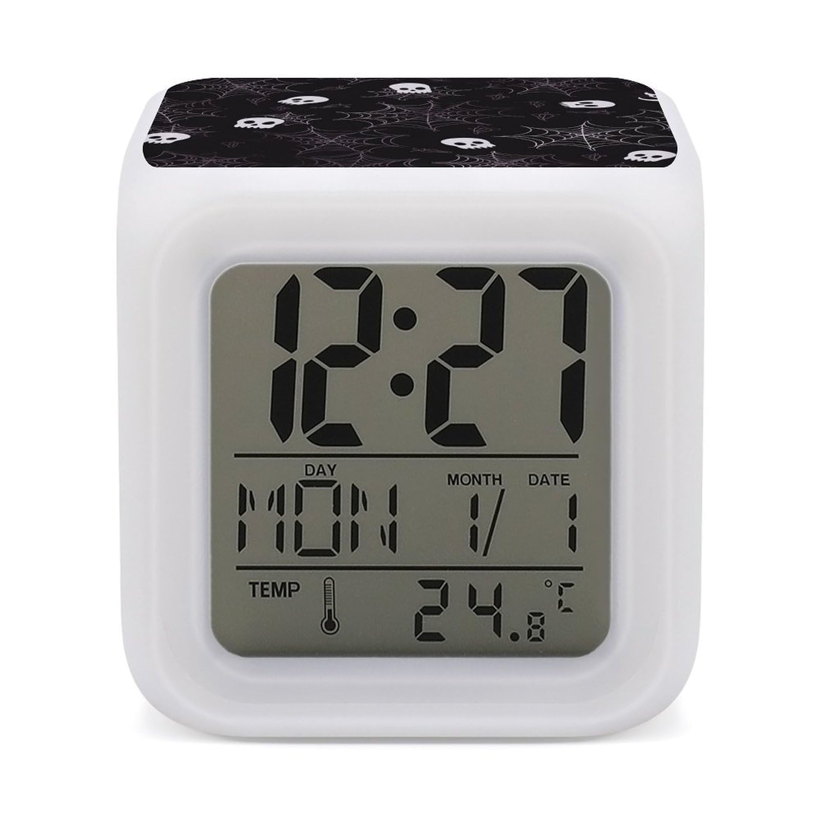 Reloj despertador gótico de Halloween con luces LED de colores y temperatura
