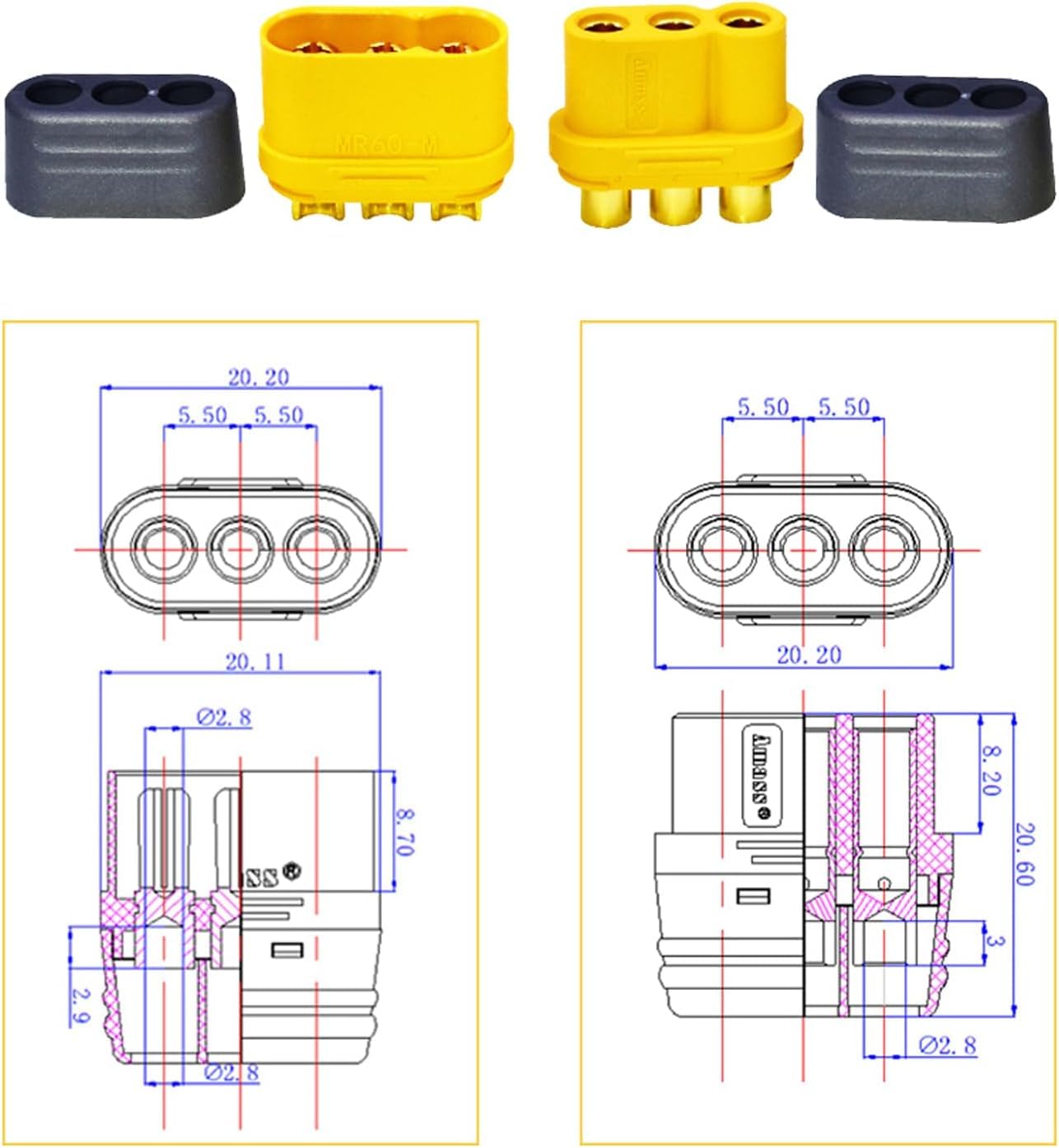 YUNIQUE GREEN-CLEAN-POWER EC5 Stecker-Set – 5 Paare, Vergoldete Kontakte, Für RC-Lipo-Batterien, Hohe Leitfähigkeit
