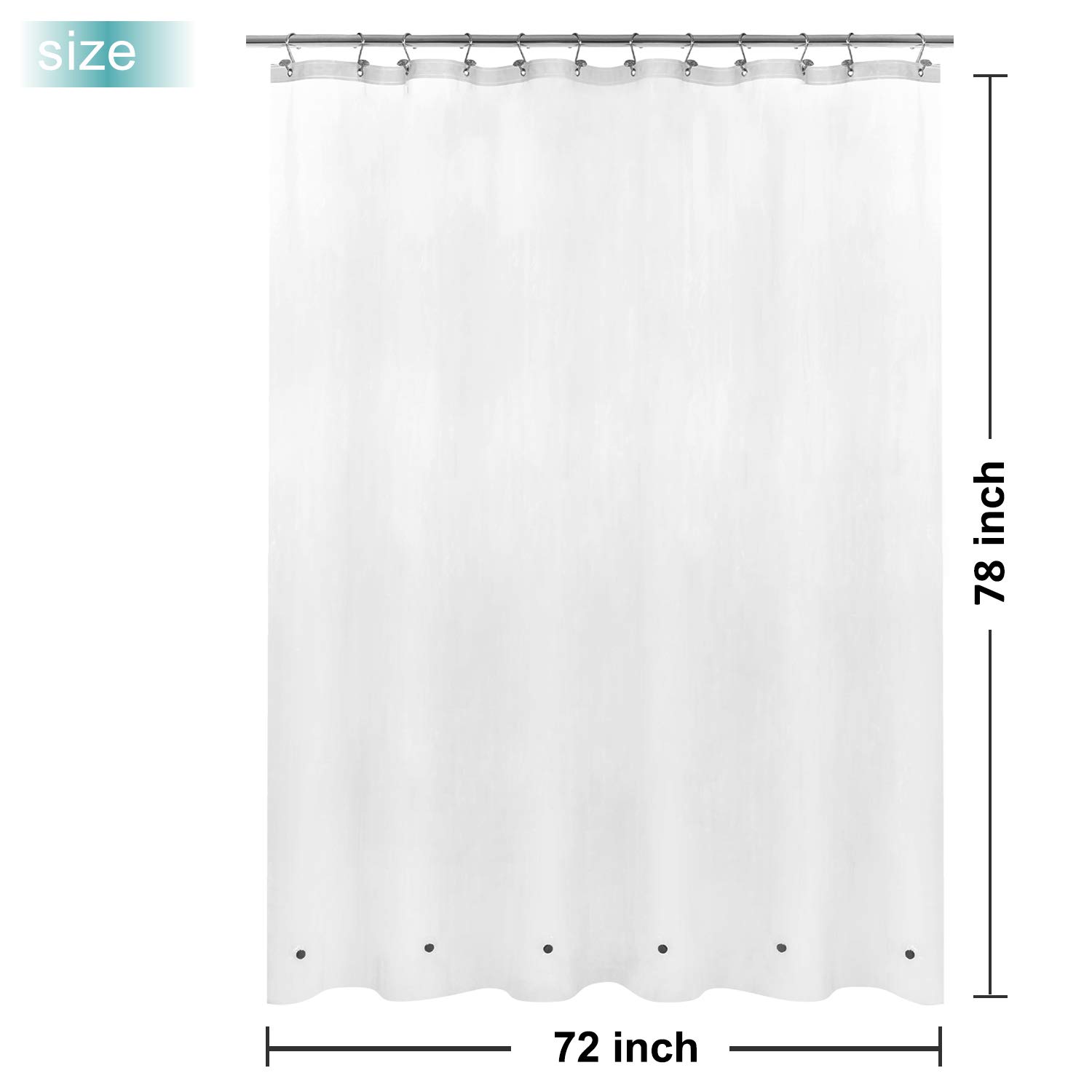 Rideau De Douche Extra Long PEVA Transparent - 183x244 Cm, 6 Aimants Intégrés, Imperméable Et Facile à Nettoyer