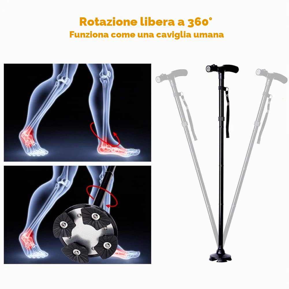Bastone pieghevole con luce a LED, bastoni regolabili e bastoni da passeggio per disabili di artrite e anziani