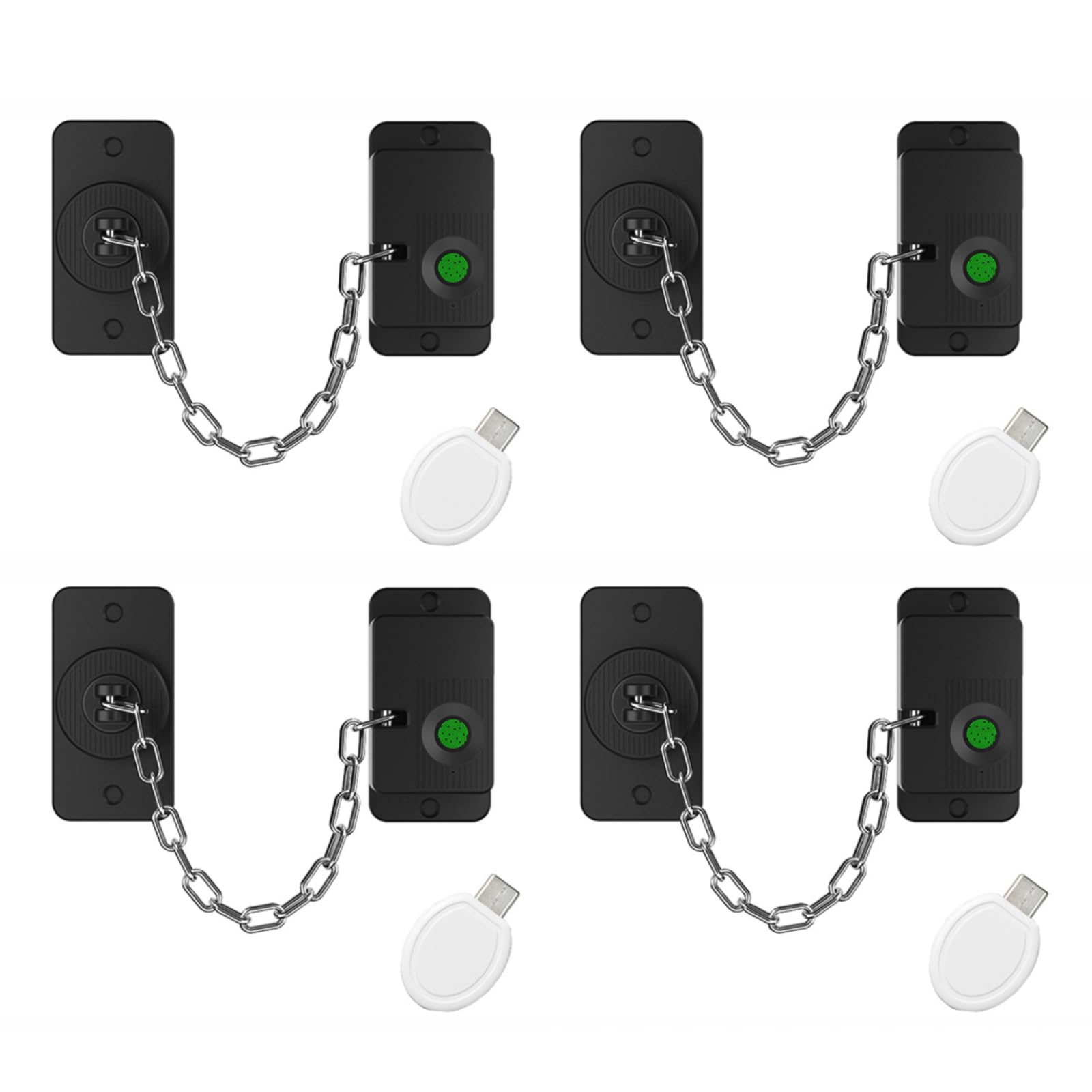 4 cerraduras de nevera con huellas dactilares, bloqueo de cadena de empuje y tirar, bloqueo de ventana de carga tipo C, acceso biométrico inteligente para protección de seguridad del hogar (BK)