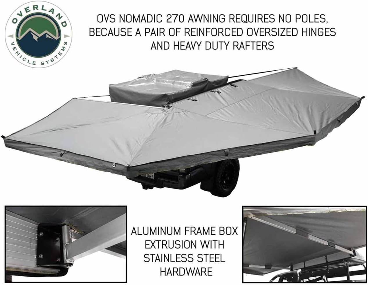 Overland Vehicle Systems 19529907 HD Nomadic 270 Degree Awning Passenger Side | 129 Sq Ft of Coverage | Dark Gray Fabric with Travel Cover Included | Twist and Lock Technology | Weather-Resistant