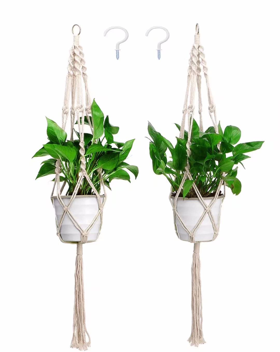 No Brand Macrame Plant Hanger 2 Pack Indoor & Outdoor Wall Hanging Planter + 2 Hooks Hanging Planters Basket Cotton Rope 41 Inch Modern Home Style Durable Used for Decoration Anywhere(Lvory)