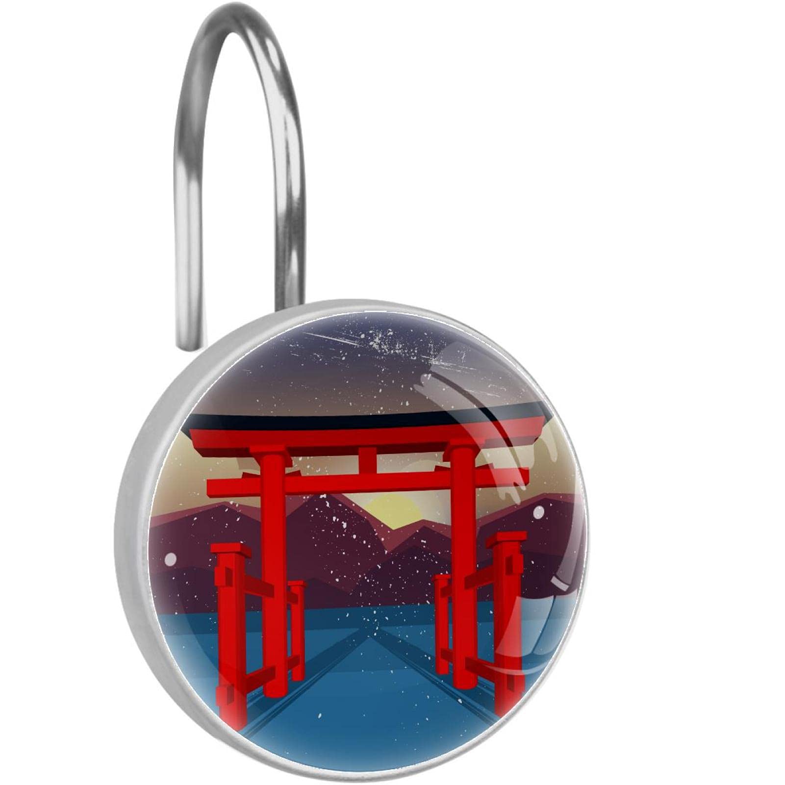 Crochets de rideau de douche inox Itsukushima | Anneaux décoratifs salle de bain lot de 12