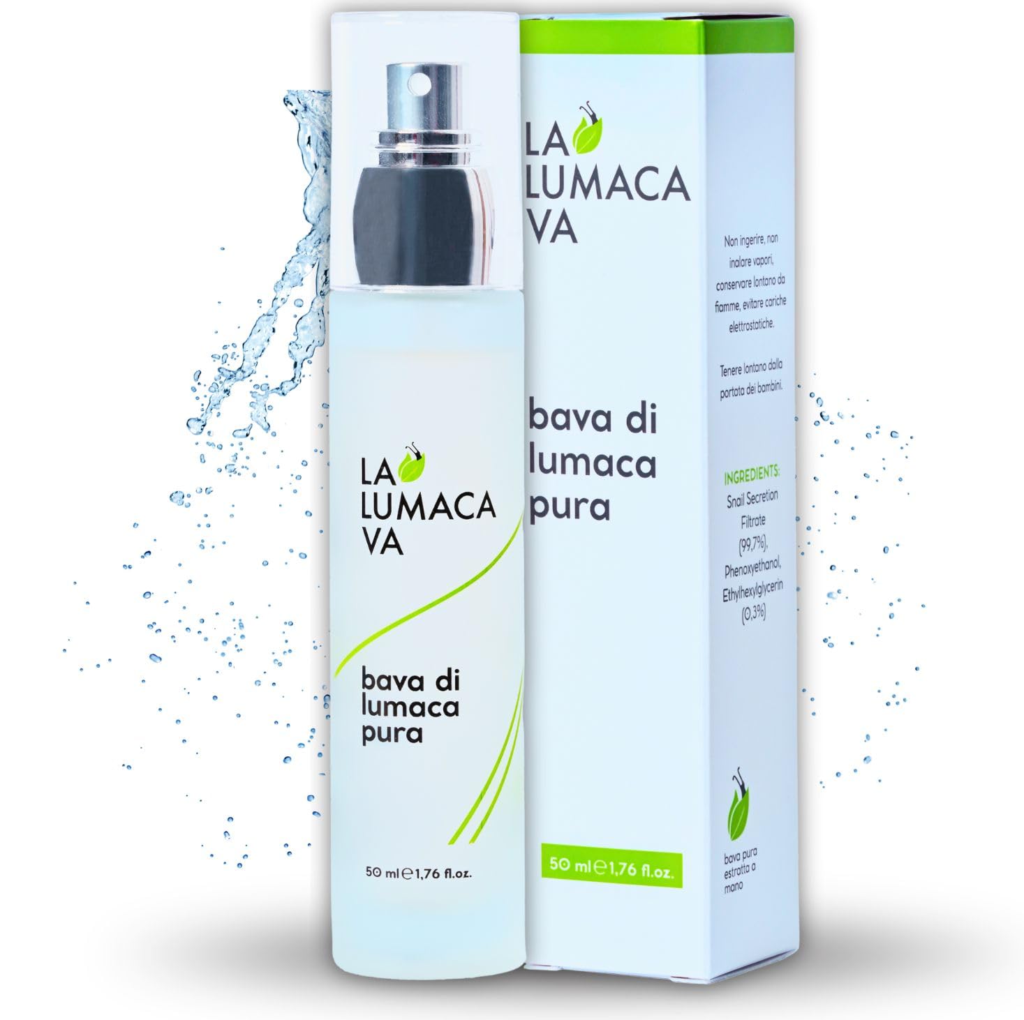 LA LUMACA VA Gesichtsserum aus 100 % reinem Schneckenschleim, gegen Unreinheiten, Anti-Falten, feuchtigkeitsspendend, beruhigend, Narbenbildung, Fleckenschutz, 50 ml, hergestellt in Italien