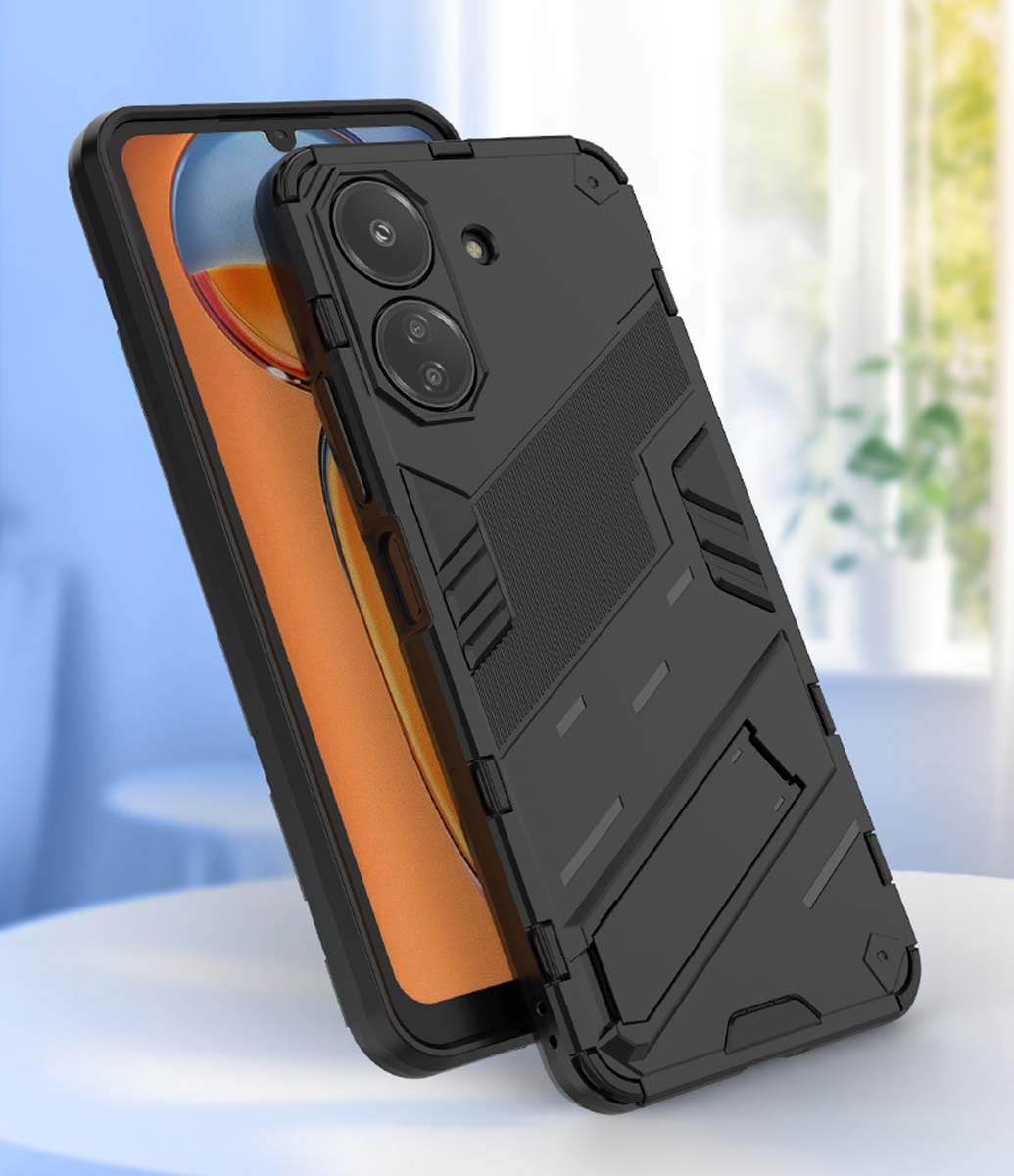 GOKEN Cover per Xiaomi 13T / Xiaomi 13T PRO, Silicone TPU/PC Dual Layer Hybrid Armor Custodia con Supporto Verticale e Orizzontale,Antiurto Protezione Shell, Nero