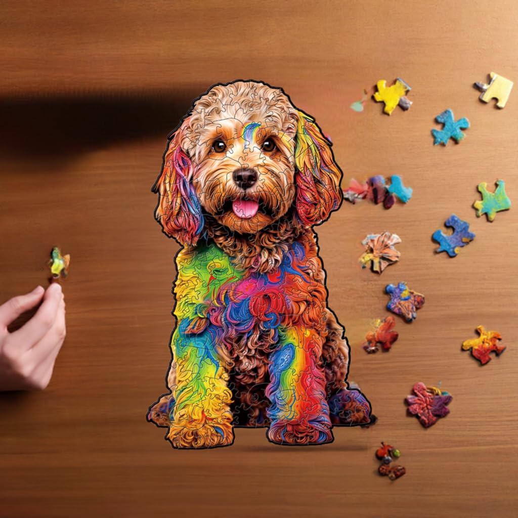 Labradoodle Dog Wooden Jigsaw Adult Puzzle by Nestologi, Unique Animal Puzzle, Goldendoodle Gift for Family Friend Birthday Dog Wood Puzzle 150 Pieces Large 5 Hours to Complete