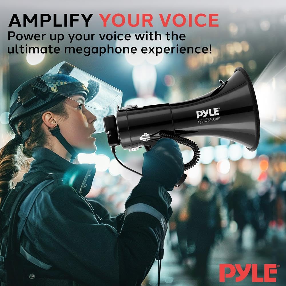 Pyle Altavoz megáfono PA Compacto portátil, megáfono Recargable de 50 W con Sirena, Volumen Ajustable, Altavoz de Mano Ligero, para Entrenadores, árbitros y Salvavidas