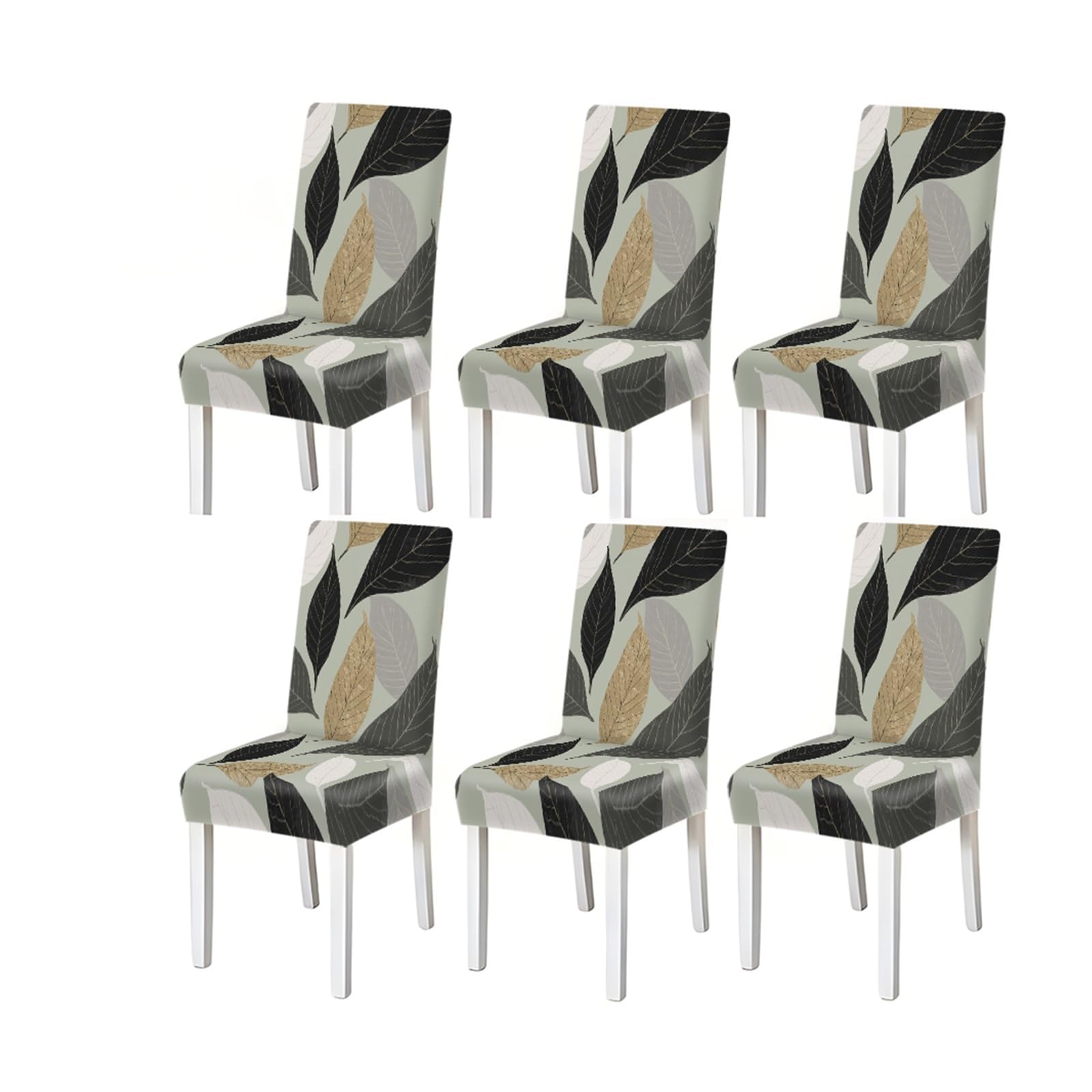 BOSUYBN Sage Green Gold Leaf Dining Chair Covers Set Of 2/4/6, Stretch Slipcovers For Kitchen Dining Room Furniture Protectors for Home Dining Room(6PCSChair cover)