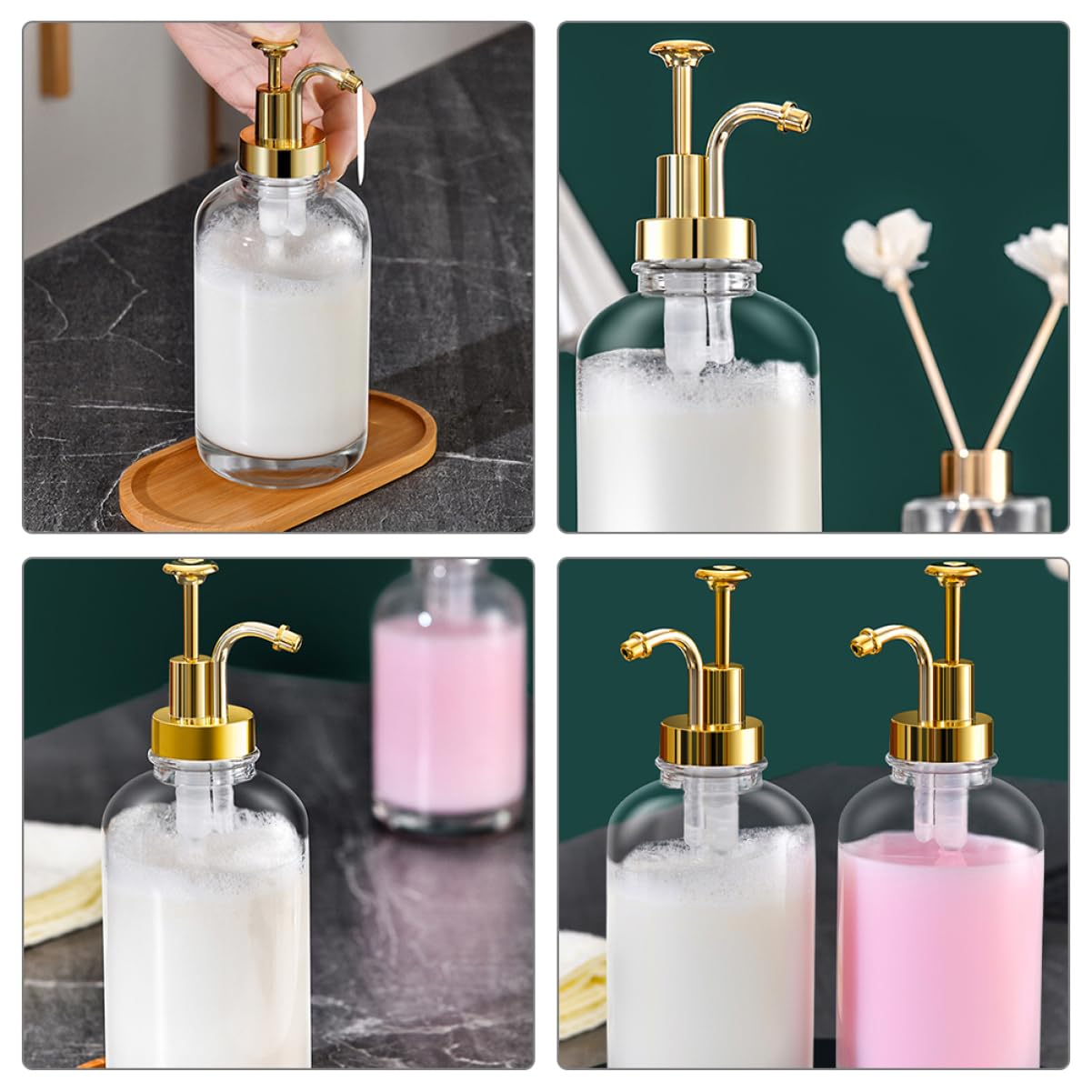 Gatuida 2pezzi Dispenser Sapone Liquido Ricaricabile Flacone Pompa Per Sapone Per Mani Shampoo Per Cucina e Bagno Anti-perdite Resistente e Versatile