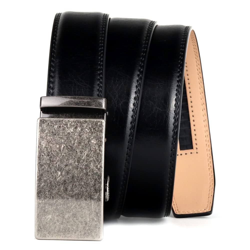 Cintura, Cintura da Uomo Black in Vera Pelle Cinturino in Vera Pelle Maschio cowskin Moda cricchetto Cinghie in Lega di Fibbia Automatica (Belt Length : Length 130cm, Color : Nero)