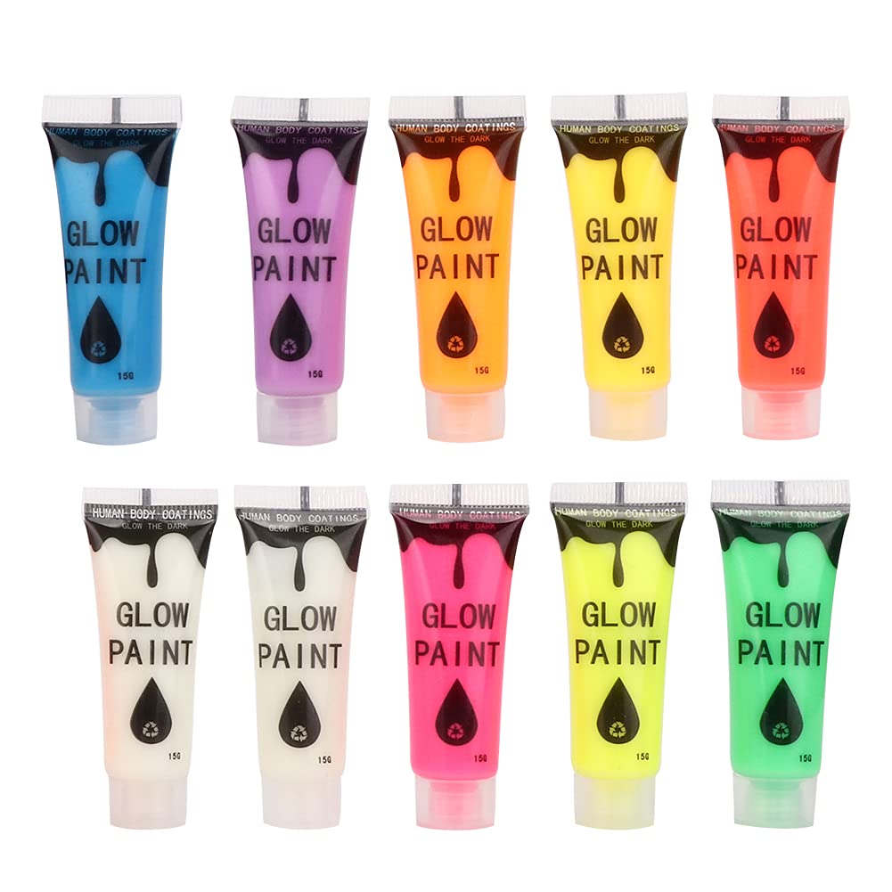 10 Unids Fluorescente de Uñas DIY Body Art Pintura Impresión Resplandor Herramienta Brillante UV Pintura Corporal Luz Negra Maquillaje Bodypainting Neon Blacklight Bodypaint Pinturas faciales