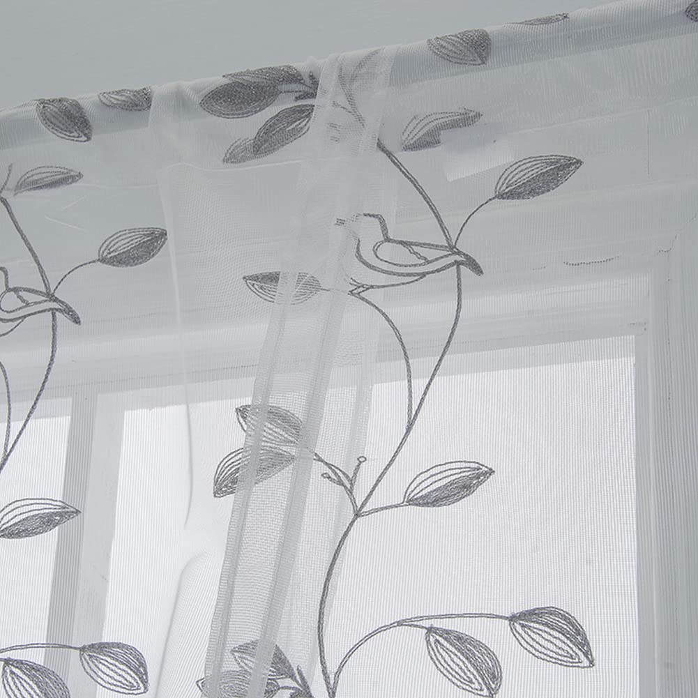 Haftowana koronka przezroczysta zasłona okienna kwiatowy tiulowy drążek do wiązania kieszeń panel do kuchni 80 x 140 cm elegancki wzór liści krótkie firanki woal dekoracja domu