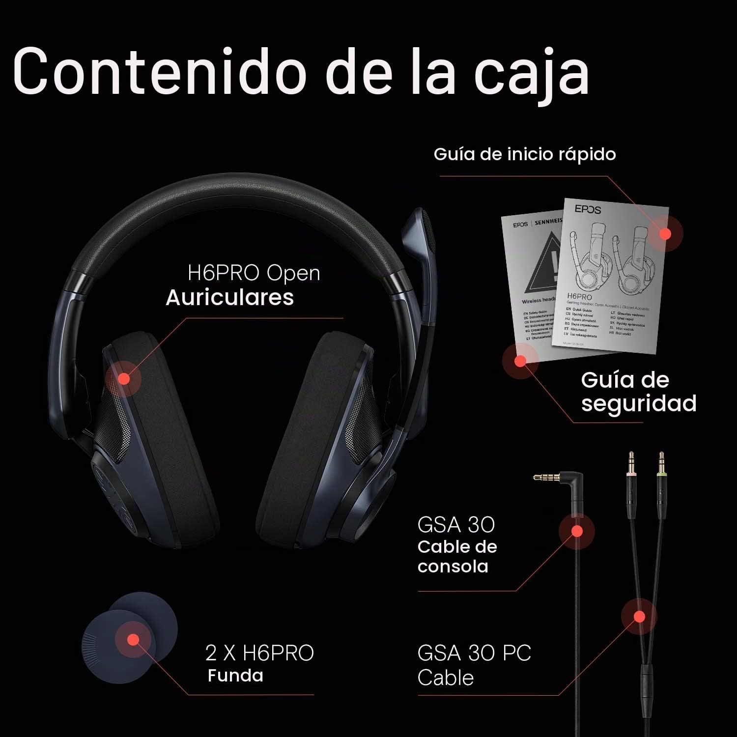 EPOS H6Pro - Auriculares Acústicos Abiertos con Micrófono - Cascos Gaming para PC, Mac, PS4/5, Xbox One/Series X y Nintendo Switch - Auriculares Diadema Ligeros Cómodos (Black)