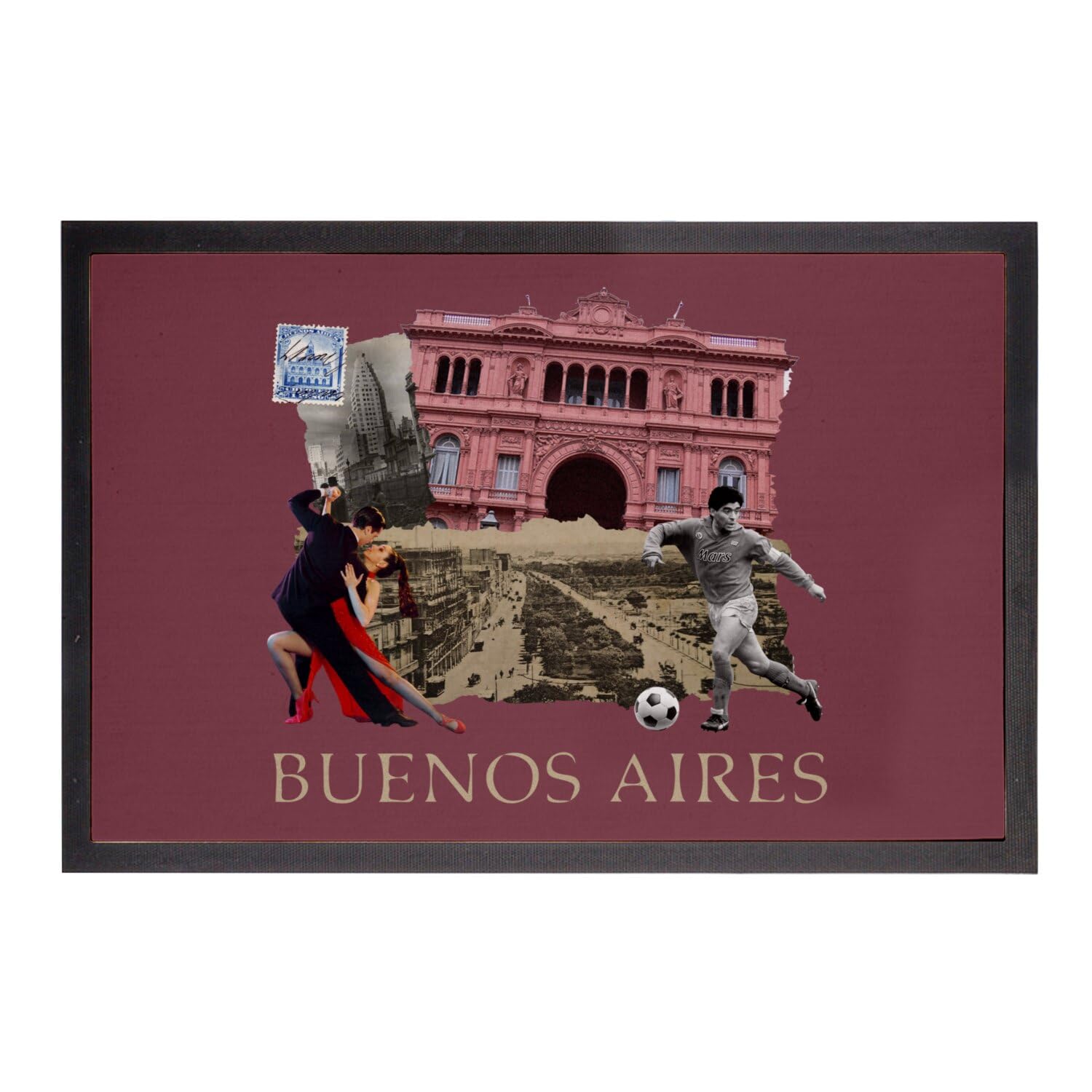 Paillasson Buenos Aires 75x50 cm tapis d'entrée collage vintage