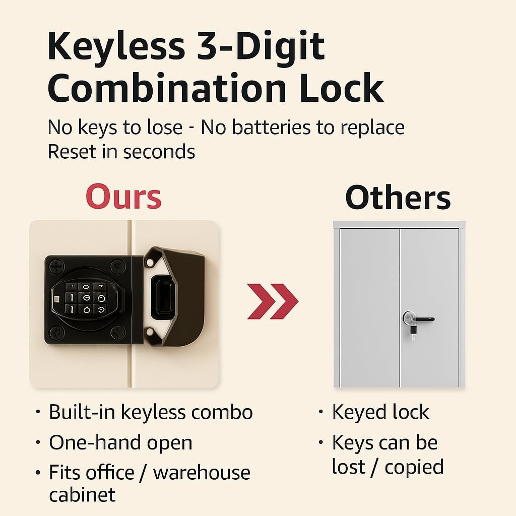 71" Metal Storage Cabinet with Keyless 3-Digit Combination Lock, Adjustable Shelves, Reinforced Steel Body, Magnetic Doors, for Office/Warehouse/Garage（Beige）