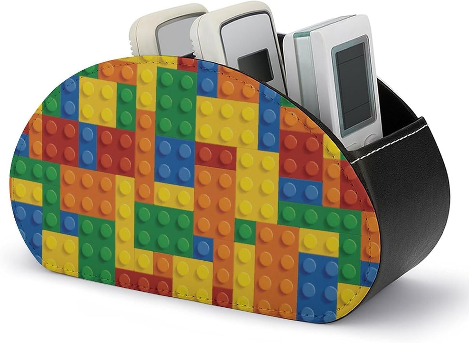 Colorful Building Blocks Remote Control Holder PU Leather Storage Box Desktop Organizer Office Supplies