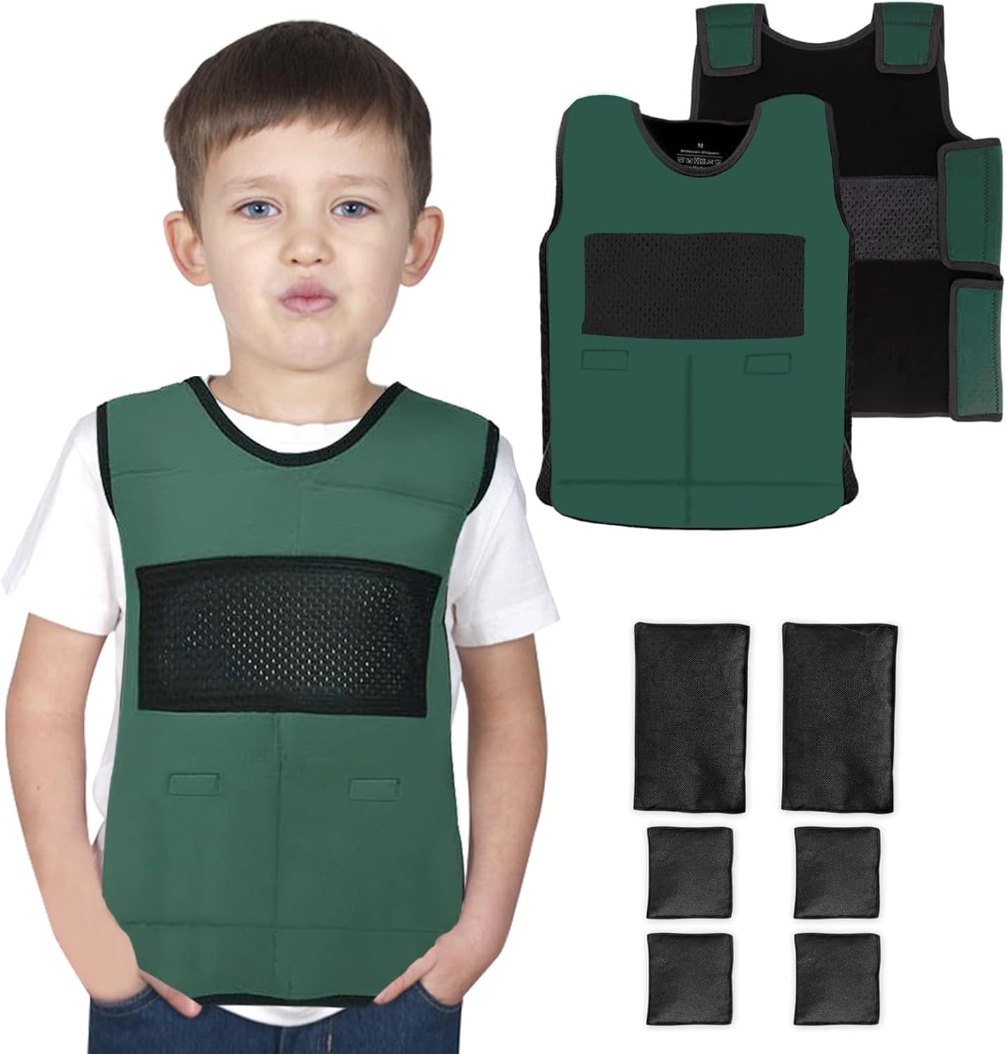 Weighted Vest for Kids (Small, Ages 4 to 7) with Sensory Issues Compression Vest for Kids Including 6 Removable Weights Black