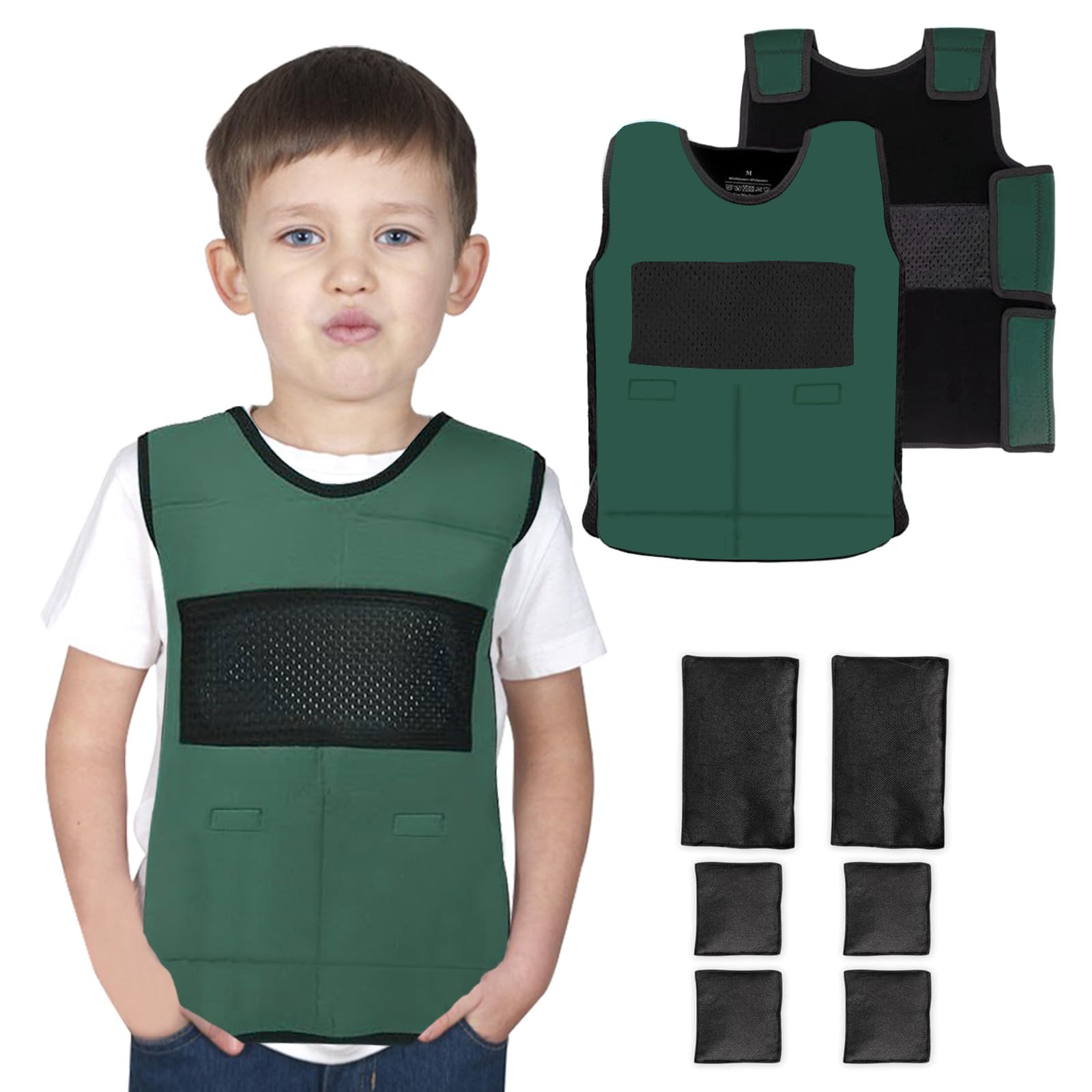 Vest for Kids Including 6 Removable Weights (Green, Small)