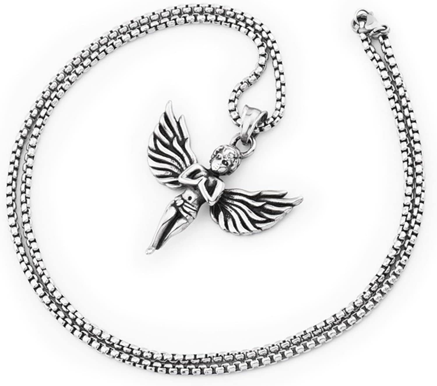 VIEN® Silver Angel Pendant Necklace Titanium Box Chain Necklace Punk Hip Hop Guardian Angel Y-Necklace Jewelry (B0BVBJP5BZ) Amazon Price History, Amazon Price Tracker