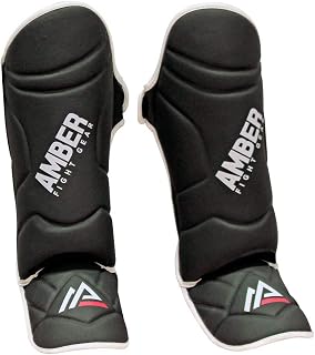 Amber Fight Gear Shin Guard and Adult MMA Instep Leg Pads Kickboxing Centurion Muay Thai Boxing Training Foot Foam Pads Martial Arts Sparring Protective Gear Unisex
