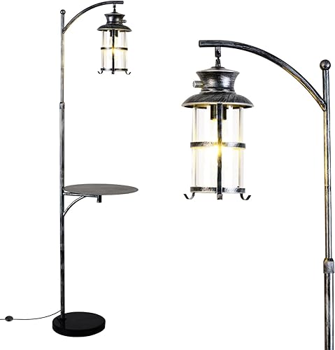 Miniatura 9 de beaysyty Lámparas de pie ajustables retro de granja con bandeja, lámpara de pie alta para dormitorio, decoración del hogar para oficina, sala de