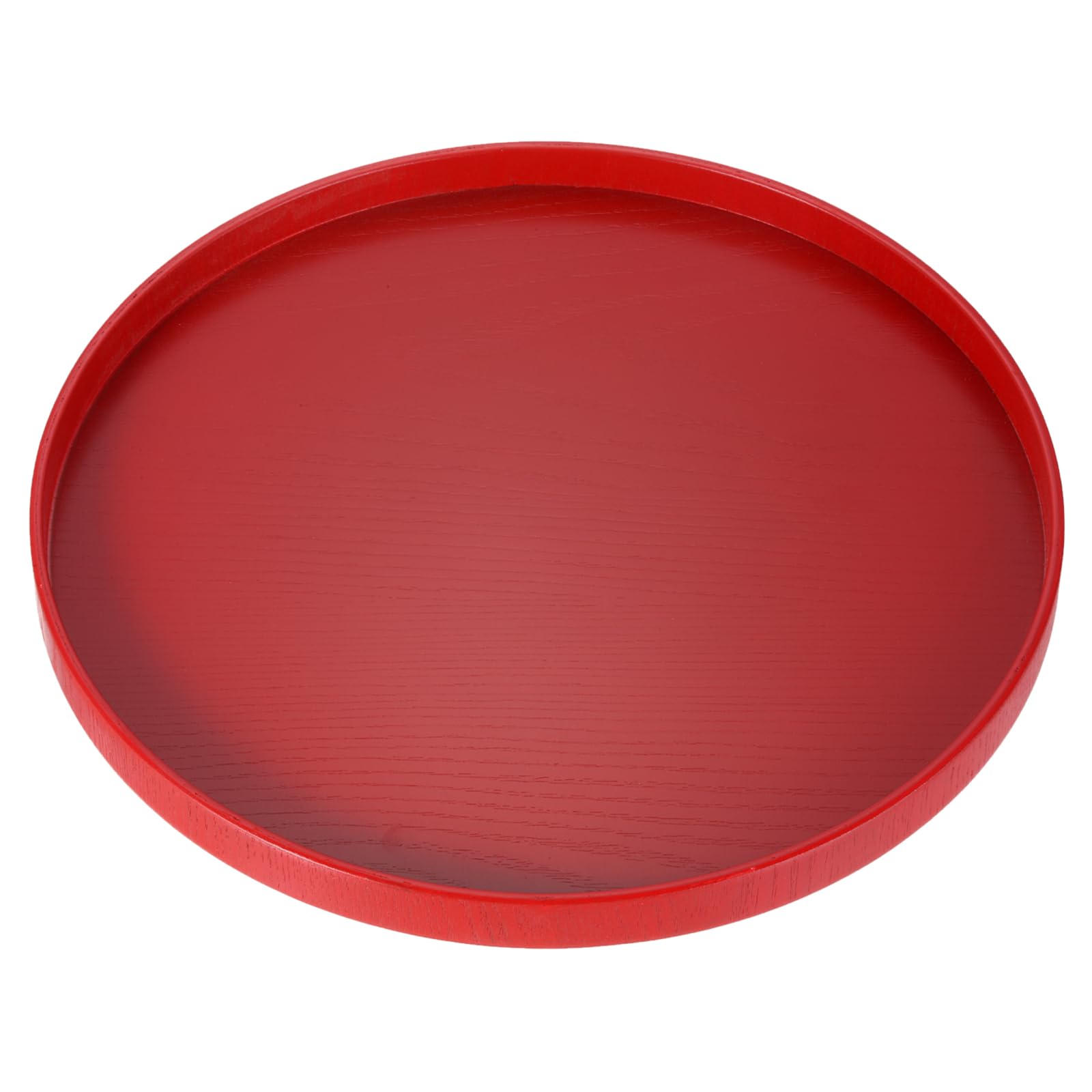 sourcing map Round Wood Serving Tray, 30cm x 2cm Non-Slip Solid Wooden Decorative Tea Tray Snack Food Meals Plate for Kitchen Coffee Dining Table Living Room Decor, Red
