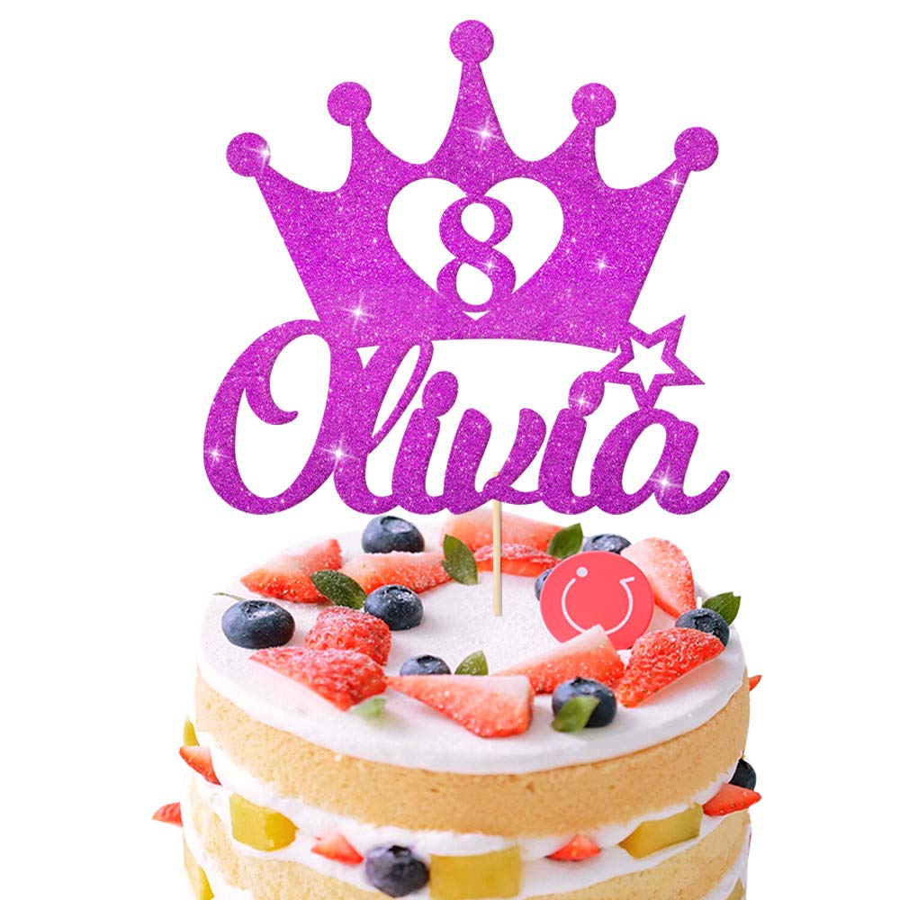 EDSG Personalised Birthday Cake Topper | Custom Crown Cake Decoration with Any Name Any Age 1 3 5 8 | Multicolour Glitter Cake Topper | Purple