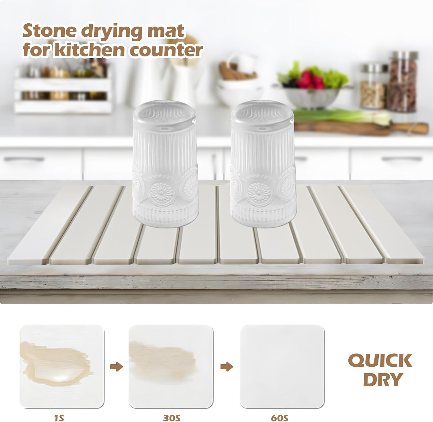 Large Stone Dish Drying Mat for Kitchen Counter Sink - Quick Dry Super Absorbent Diatomaceous Earth Pad for Dishes, Mats for Bathroom - Absorbing Mats white