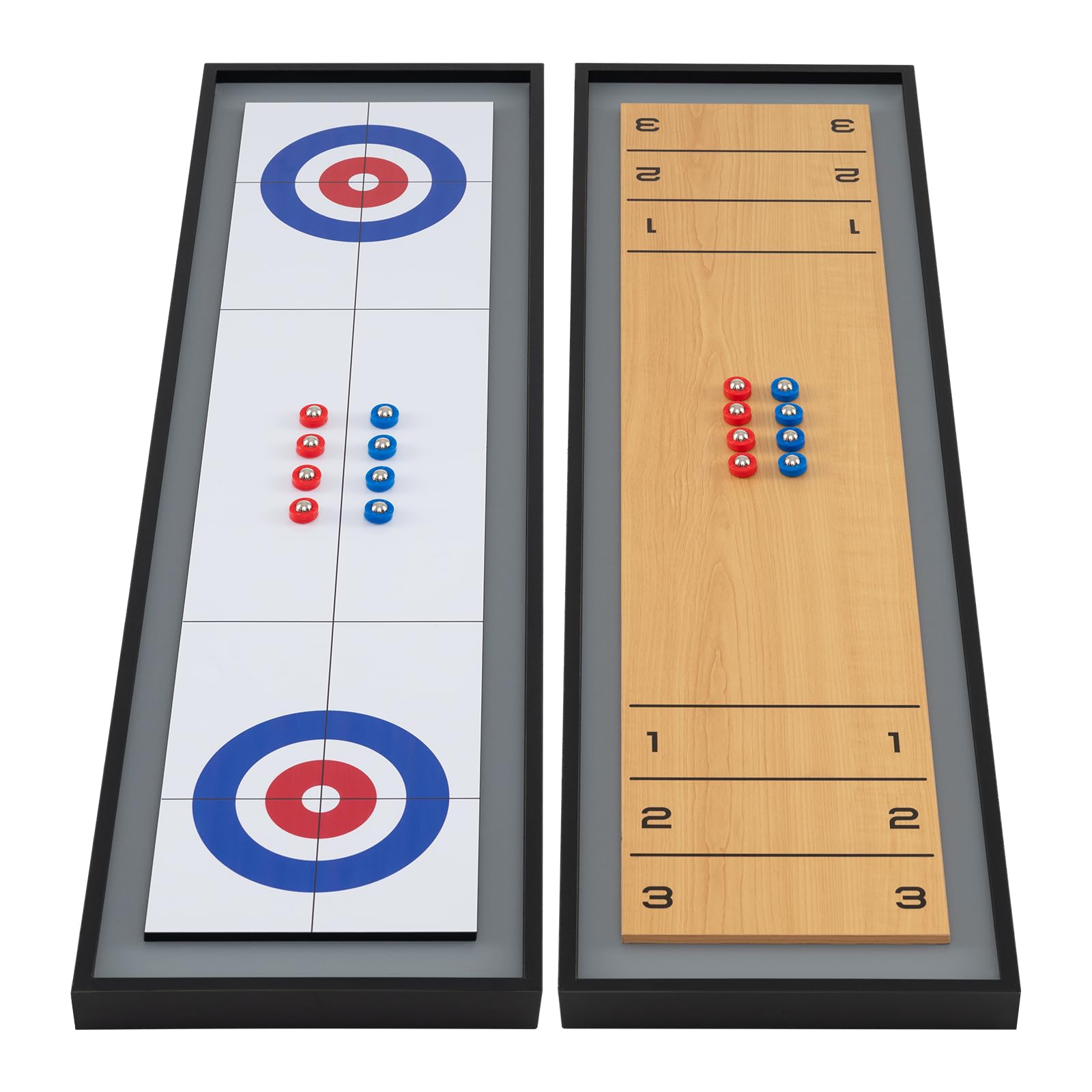GOPLUS 2-in-1 Tischspiel Set, Shuffleboard & Curling mit 8 Scheiben & rutschfeste Rillen, tragbare Brettspiele Holz für Erwachsene & Kinder, 114 x 32 x 4 cm